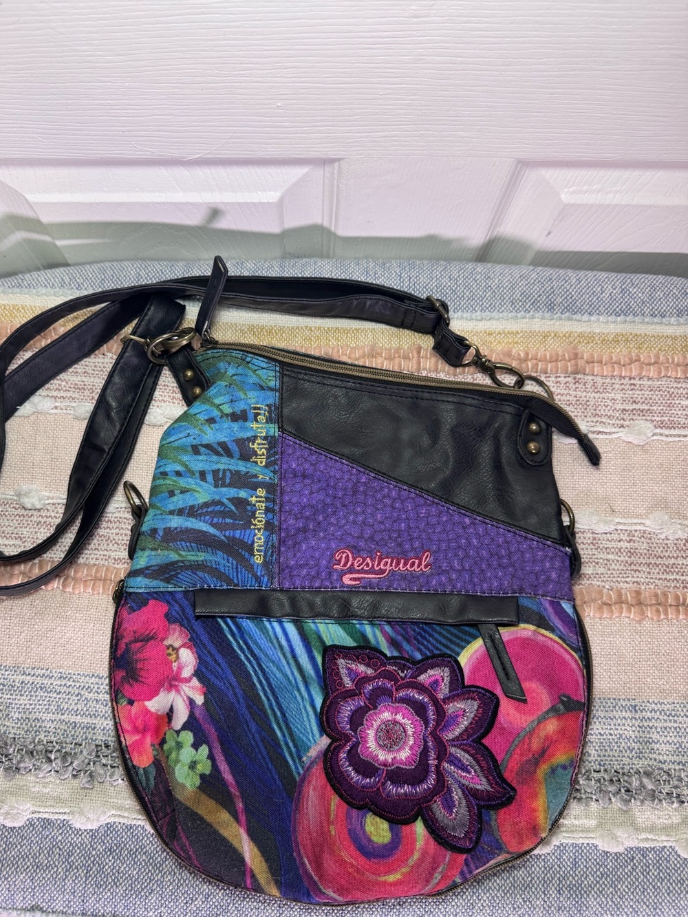 Desigual Multicolor Floral Embroidered Crossbody Bag